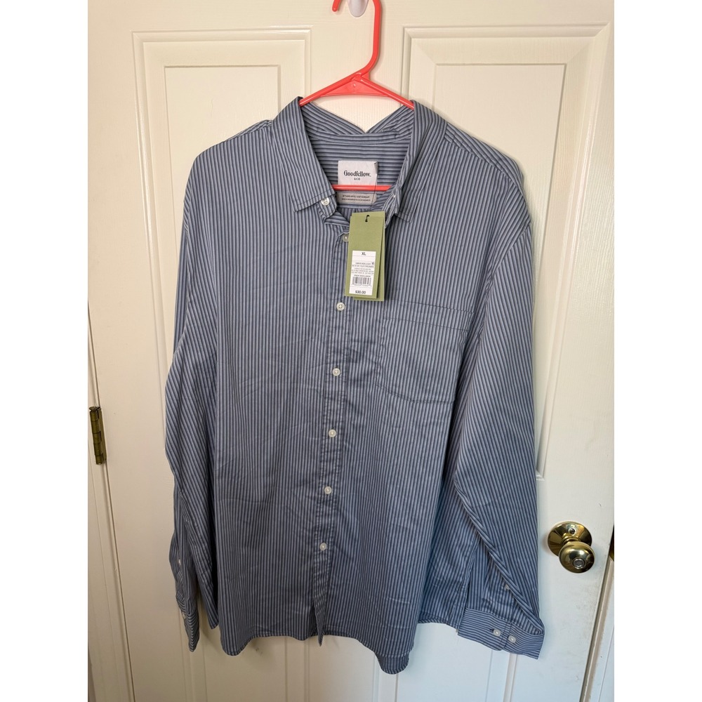 Goodfellow Mens Blue Stripe Comfort Wear Long Sleeve Button Down Shirt L NWT